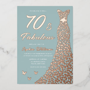 Roze Gouden Folie Jurk 70 & Fabulous 70ste Verjaar Uitnodiging