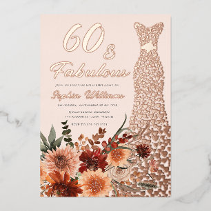 Roze Gouden Folie Jurk Boho Bloemig 60e Verjaardag Uitnodiging
