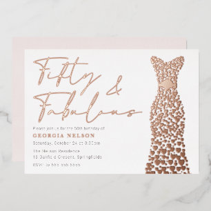 Roze Gouden Folie Jurk Fifty & Fab 50ste Verjaarda Uitnodiging