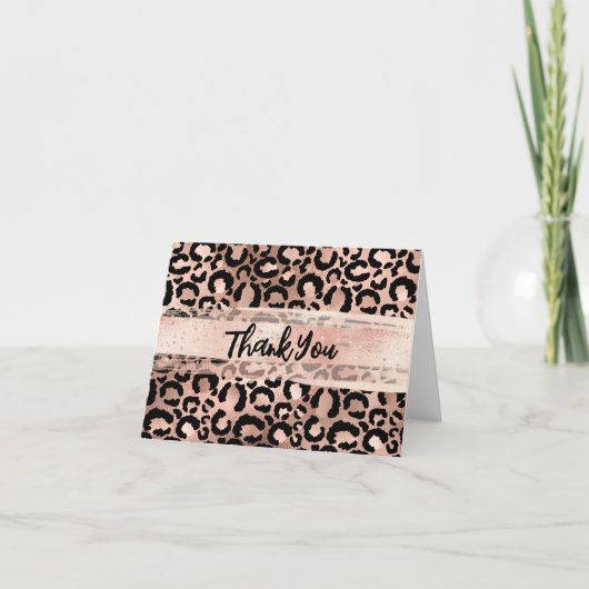 Roze Gouden Folie Luipaard Blush Kwaststreek Bedankkaart (Voorkant)