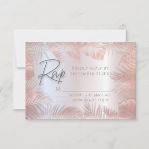 Roze gouden folie metalen tropische bladeren roman RSVP kaartje