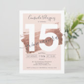 Roze gouden folie penseelstreek blush quinceanera  kaart (Staand voorkant)