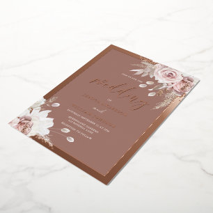 Roze Gouden Folie Rand Blush Bloem Klei Bruiloft Uitnodiging