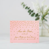 Roze & Gouden Folie Stippen Save The Date Briefkaa Aankondigingskaart (Staand voorkant)