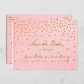 Roze & Gouden Folie Stippen Save The Date Postkaar Aankondigingskaart (Voorkant / Achterkant)