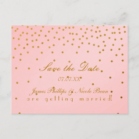 Roze & Gouden Folie Stippen Save The Date Postkaar Aankondigingskaart (Voorkant)