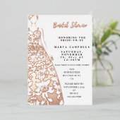 Roze Gouden Folie Trouwjurk Bruidsdouche Folie Uitnodiging (Staand Voorkant)