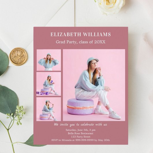 Roze gouden foto Afstudeerfeest uitnodiging