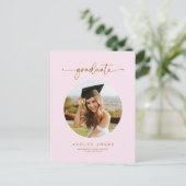 Roze & Gouden Foto Afstuderen Afstuderen Uitnodigi Briefkaart (Staand voorkant)