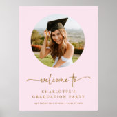 Roze & Gouden Foto Afstuderen Welkomstbord Poster (Voorkant)