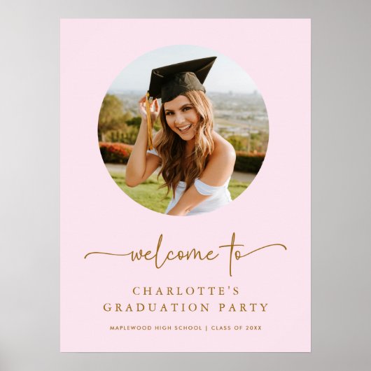 Roze & Gouden Foto Afstuderen Welkomstbord Poster (Voorkant)