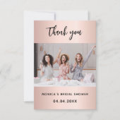 Roze gouden foto bruidsfeest bedankkaart (Voorkant)