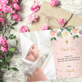 Roze gouden foto budget doop bedankkaart