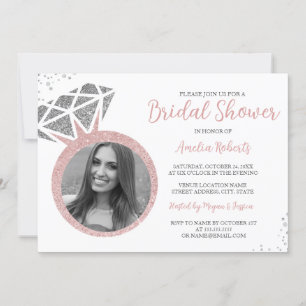 Roze Gouden Foto Glitter Ring Bruidsfeest Kaart