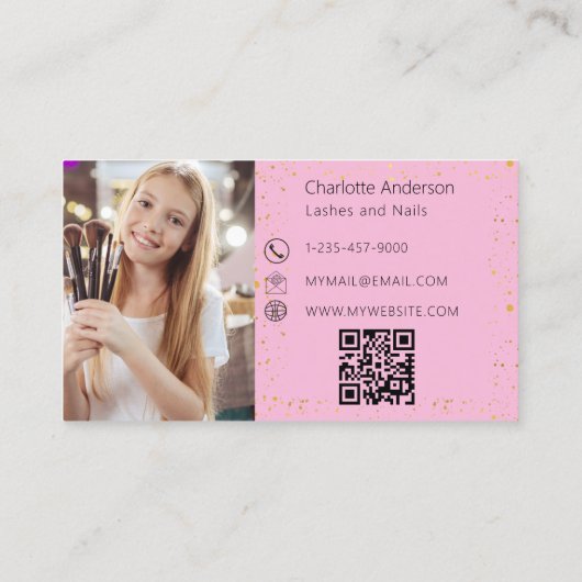 Roze gouden foto logo moderne QR-code Visitekaartje (Achterkant)