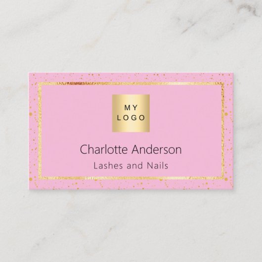Roze gouden foto logo moderne QR-code Visitekaartje (Voorkant)