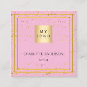 Roze gouden foto logo QR code Vierkante Visitekaartje (Voorkant)