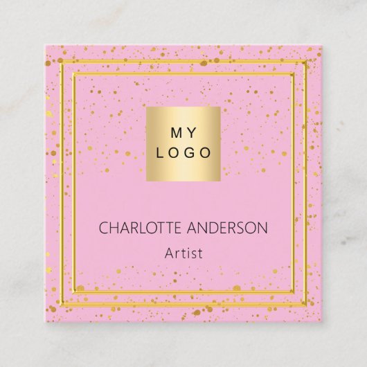 Roze gouden foto logo QR code Vierkante Visitekaartje (Voorkant)