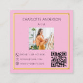 Roze gouden foto logo QR code Vierkante Visitekaartje (Achterkant)