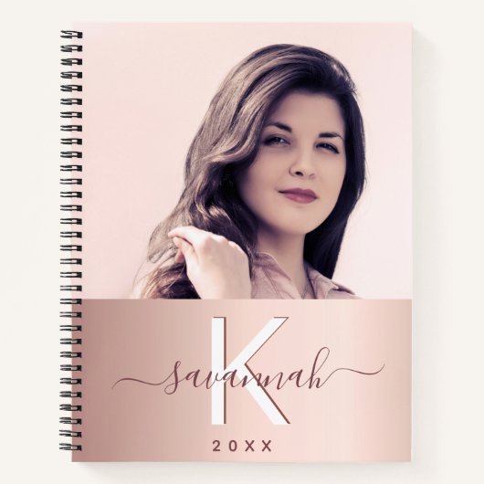 Roze gouden foto monogram notitieboek (Voorkant)