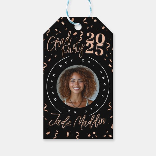 Roze Gouden Foto Ontwerp Hoogste School Afstuderen Cadeaulabel (Voorkant)