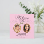 Roze Gouden Foto Quinceanera Uitnodigingen (Staand voorkant)