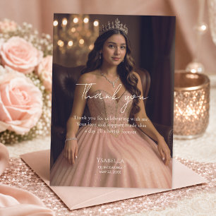 Roze Gouden Foto Quinceañera Viering Bedankkaart