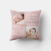 Roze gouden foto's Baby Girl Birth Stats Kussen (Achterkant)