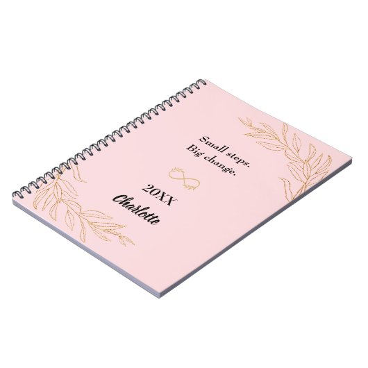 Roze gouden gebladerte inspirerend quote notitieboek (Linkerzijde)