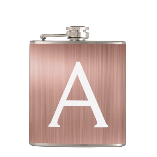 Roze Gouden Geborsteld Metalen Monogram Naam en In Heupfles (Voorkant)