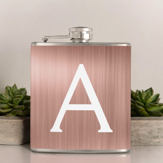 Roze Gouden Geborsteld Metalen Monogram Naam en In Heupfles