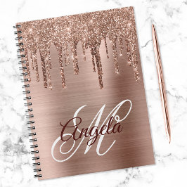 Roze Gouden Geborstelde Folie Glitter Drup Fancy M Notitieboek