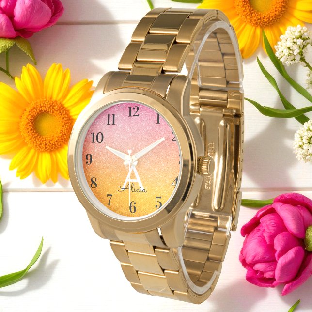 Roze Gouden Gele Glitter Horloge (Creator heeft geüpload)