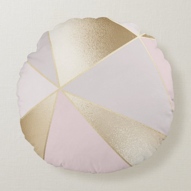 Roze gouden geometrisch  rond kussen (Voorkant)