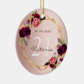 Roze gouden geometrische bordeauxrode bloemen chic keramisch ornament (Rechts)