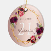 Roze gouden geometrische bordeauxrode bloemen chic keramisch ornament (Links)