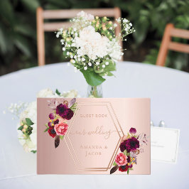 Roze gouden geometrische bordeauxroze roze bloemen gastenboek