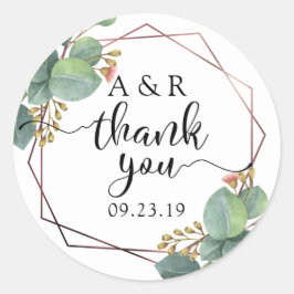 Roze gouden geometrische eucalyptus bedankt ronde sticker