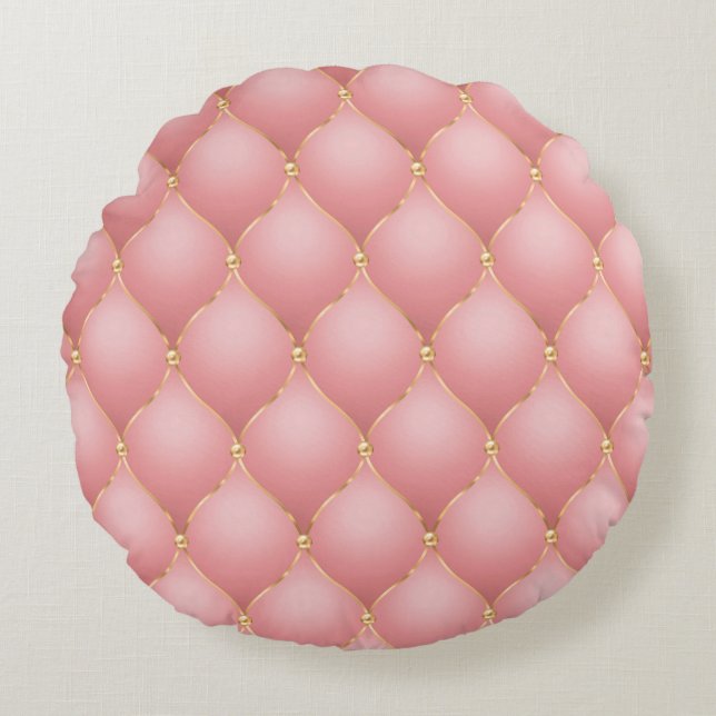 Roze Gouden Geplooid Rond Kussen (Voorkant)
