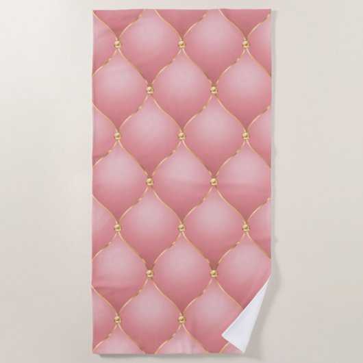 Roze Gouden Geplooide Strandtowel Strandlaken (Voorkant)
