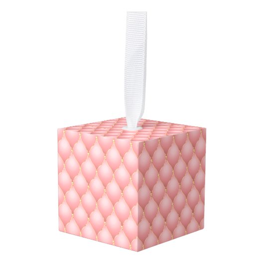 Roze Gouden Gepluimde Kubus Ornament (Voorkant hoekig)
