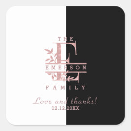 Roze Gouden Gesplitste Aangepaste Monogram E F G H Vierkante Sticker
