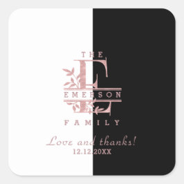 Roze Gouden Gesplitste Aangepaste Monogram E F G H Vierkante Sticker