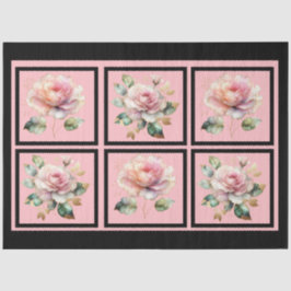 Roze gouden gevoerde Rozen betegelde decoupage Tissuepapier