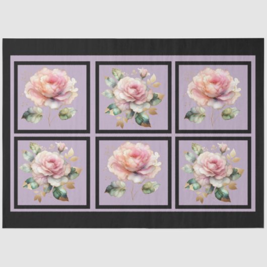 Roze gouden gevoerde Rozen betegelde decoupage Tissuepapier (Voorkant)