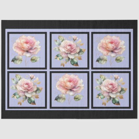 Roze gouden gevoerde Rozen betegelde decoupage Tissuepapier (Voorkant)