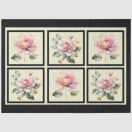 Roze gouden gevoerde Rozen betegelde decoupage Tissuepapier