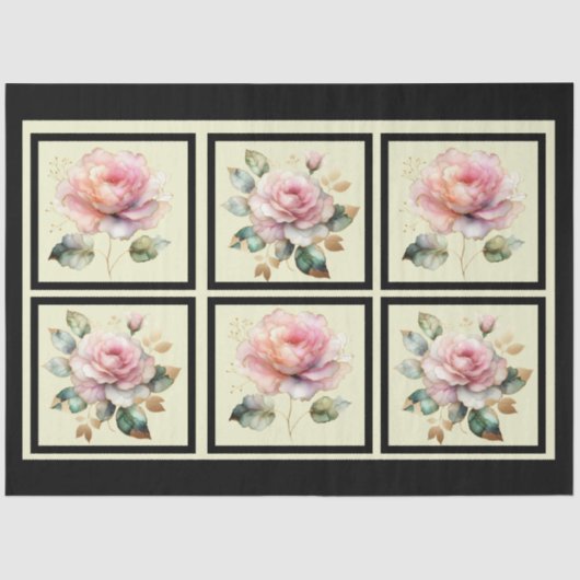 Roze gouden gevoerde Rozen betegelde decoupage Tissuepapier (Voorkant)