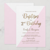 Roze Gouden Gezamenlijke Doop 2e Verjaardag Uitnod Kaart (Voorkant / Achterkant)