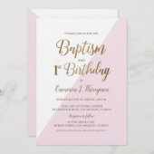 Roze Gouden Gezamenlijke Doop en 1e Verjaardag Kaart (Voorkant / Achterkant)